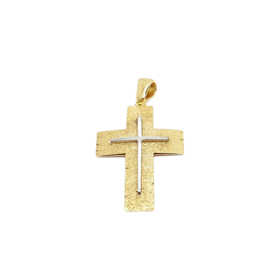 Croce in oro giallo e oro bianco k14 (code GP1881)